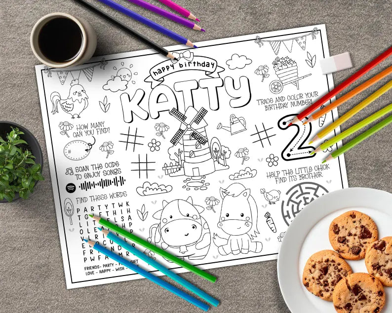 Napperon à Colorier – Anniversaire Ferme