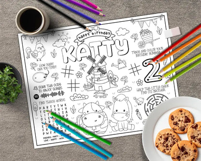 Napperon à Colorier – Anniversaire Ferme