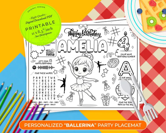 Ballerina Birthday Coloring Placemat – Ballet Theme