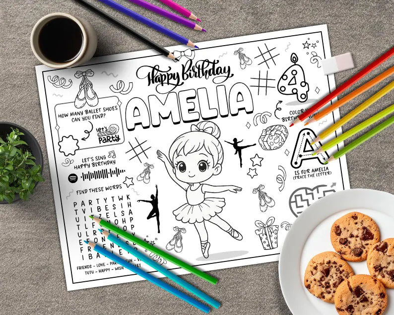 Napperon à Colorier – Anniversaire Ballerine