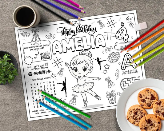 Ballerina Birthday Coloring Placemat – Ballet Theme